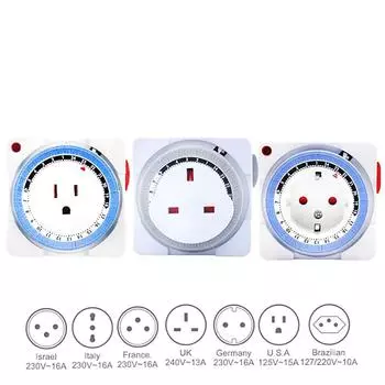 Таймер на 24 часа Таймер с вилкой Механический заземленный Программируемый Интеллектуальный обратный отсчет Циклический выключатель Розетка Внутреннее Автоматическое отключение питания