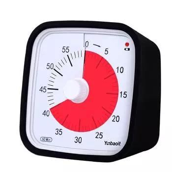 Таймер обратного отсчета Детский будильник с защитным чехлом и ночником Инструмент управления временем Бесшумный режим 60-минутный визуальный таймер чёрный