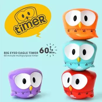 Таймер очаровательный мультяшный таймер в форме совы, не требуется батарея, механическое напоминание о приготовлении пищи для домашней кухни, прочный фиолетовый