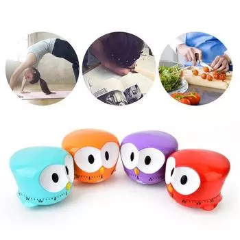 Таймер очаровательный мультяшный таймер в форме совы, не требуется батарея, механическое напоминание о приготовлении пищи для домашней кухни, прочный фиолетовый