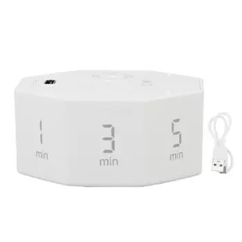 Таймер Перезаряжаемый ЖК-дисплей 8 Углов Автоматически Вращающийся Экран Цифровой Таймер с Бесшумным Режимом для Обучения белый