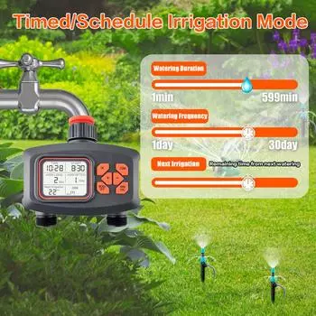 Таймер подачи воды для садового шланга, умный таймер спринклера, 2 розетки, большой программируемый ЖК-экран темно-серого