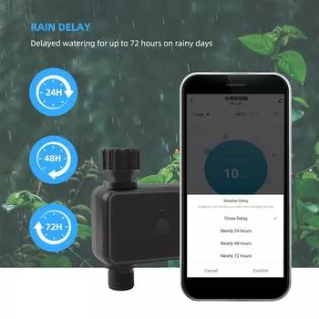 Таймер полива сада, газона, бассейна, таймер дождевателя, 2 выхода, автоматическая система полива, водонепроницаемая, с большим ЖК-экраном/задержкой дождя чёрный