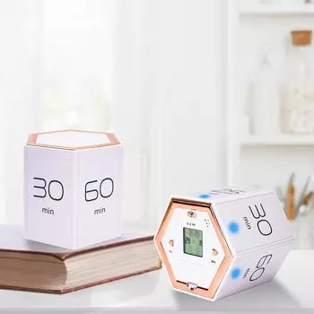 Таймер с несколькими шестигранными кубами, датчик силы тяжести, цифровой таймер со светодиодным экраном, звуковая сигнализация, бесшумная работа чёрный