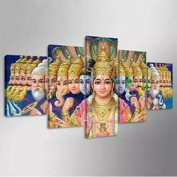Тайна индуистских богов и Господа Вишну, 5 панелей, настенное искусство, холст, постеры, живопись для гостиной, спальни, домашний декор, фотографии, украшения 20x35 20x45 20x55cm