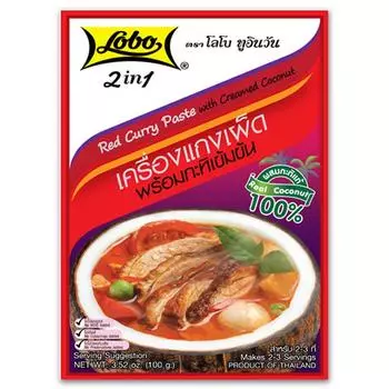 Тайская еда Красная паста карри Соус Суп Кокосовый крем Сладкие острые пряные специи Травы 100 грамм Лобо