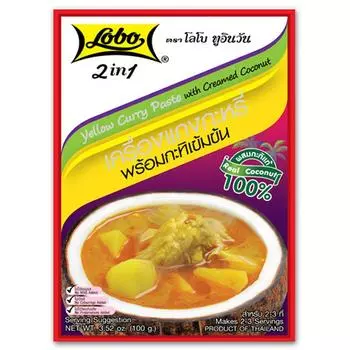 Тайская еда Желтая паста карри Соус Суп Кокосовый крем Сладкие острые пряные специи Травы 100 грамм Лобо