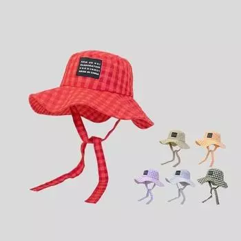 Тайский блогер с той же ретро-шляпой в клетку, женская летняя шляпа для отдыха с широкими полями, зашнурованная на лице, маленькая солнцезащитная шляпа M (56-58cm) - Small Square Grid Fisherman красный