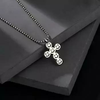 Тайский старый улыбающееся лицо крест ожерелье для мужчин и женщин украшения ключицы цепи холодный стиль панк тренд