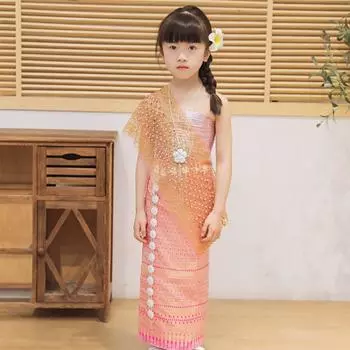 Тайский стиль Тайский традиционный костюм Этнический тайский костюм Топ Юбка Костюм для фестиваля Дай Путешествия L