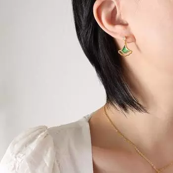 Тайский вьетнамский стиль мода зеленый лазер вспышка циркон гинкго билоба ожерелье персонализированные листья серьги ювелирный комплект