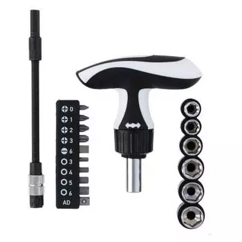 Takagi T-type Ratchet Handle Set 18pcs TRS-200A Driver Set Replaceable T-Type T-Shape Driver Bit Hex Bit Socket Adapter 6.35mm Drive Socket Flexible S