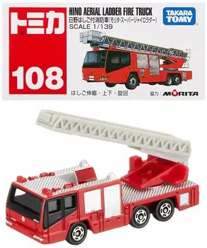Takara Tomy 108 Hino Fire Truck with Ladder Mini Car Toy 3 years old and up Boxed Passes Toy Safety Standards ST Mark Certification TOMICA TAKARA TOMY