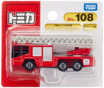 Takara Tomy Tomica Hino Fire Engine with Ladder Mini Car Toy Ages 3 and up No.108 (Blister)