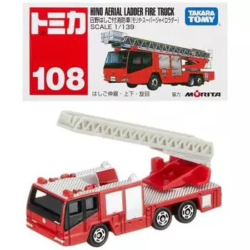 Takara Tomy Tomica No. 108 Hino Fire Truck with Ladder (Box) Mini Car Toy 3 years old and up Boxed Passes Toy Safety Standards ST Mark Certification