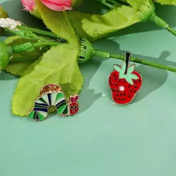 Take a Bite Hungry Caterpillar Enamel Brooches Fruit Lapel Pins Strawberry Brooches Scarves Caterpillar