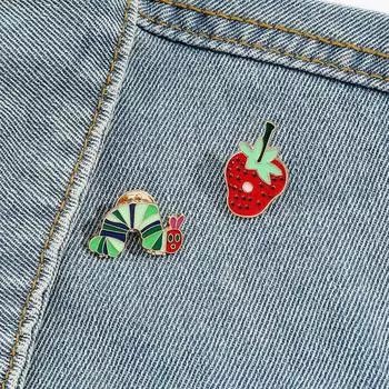 Take a Bite Strawberry Brooches Zinc Zinc Alloy Lapel Pins Brooch Lapel Metal Badge Friends Caterpillar