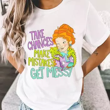 Take Channels Make Mistakes Get Messy Печатные повседневные свободные хлопковые футболки с круглым вырезом и короткими рукавами для женщин S асфальт
