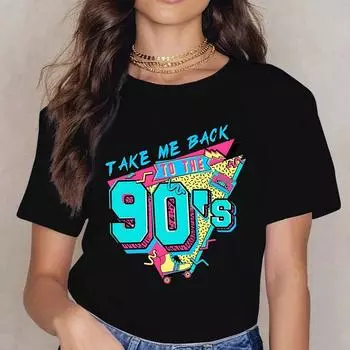 Take ME BACK TO THE 90 S Fun Letter Printed Casual Loose Round Neck Cotton Short Sleeved Top T-Shirts Women’s S