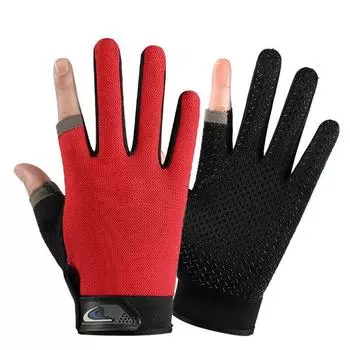 Take-out Rider Sun Protection Ice Silk Dew Two Finger Courier Take-out Men s Summer Gloves Cycling Non Slip Fishing Exposed Finger Red One size