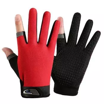 Take-out Rider Sun Protection Ice Silk Dew Two Finger Courier Take-out Men s Summer Gloves Cycling Non Slip Fishing Exposed Finger Two fingers missing [red]] One size