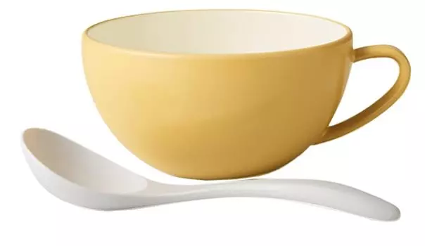 Takenaka Plate Bon Buffet Soup Cup & Spoon Made in Japan Yellow Approx. 240ml T-26674