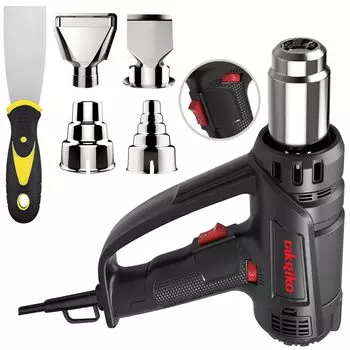 TAKGIKO Термофен 1200 Вт Термофен Воздушный фен 6 переменных настроек температуры градусов Настройки скорости ветра Быстрый нагрев 4 насадки 1 скребок Перегрузка