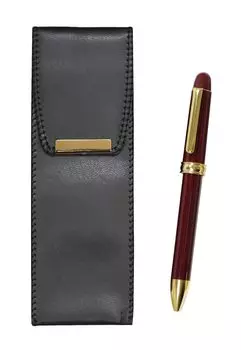 Takizawa Eco Leather Pen Case with 2C600 Rotating Ballpoint Pen Two-Color Set, Red, 3-Pack, T23-BR-B-2C600-R-3