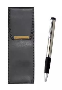 Takizawa Eco Leather Pen Case with Metallic Rubber Rotating Ballpoint Pen Set (3-Pack) T23-BR-B-LUT102SB-3