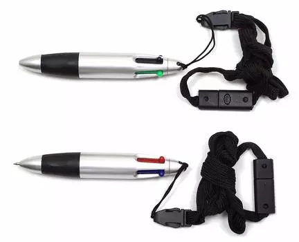 Takizawa Project Silver Safety Strap Short Rubber Ballpoint Triple-Mate 4-Color Pens, 6-Pack, Silver, T22-Q-SS8006-6