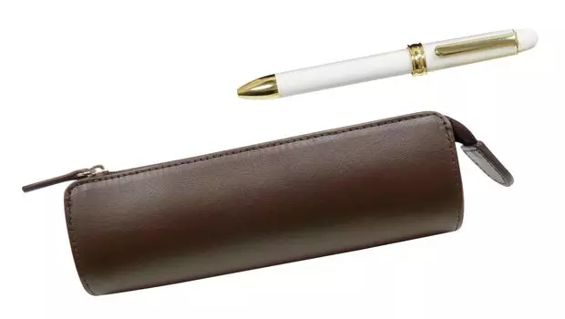 Takizawa Recycled Cowhide Leather Pen Traditional Standard with 2C600 Rotating Ballpoint Pen Case, Brown, Two-Color Set, White, T23-LS028C-2C600-W белый