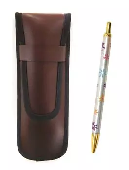 Takizawa Slim Synthetic Leather Pencil Case Brown Floral Ballpoint Pen Set 3 Pack T23-KBSC-HS380B-3