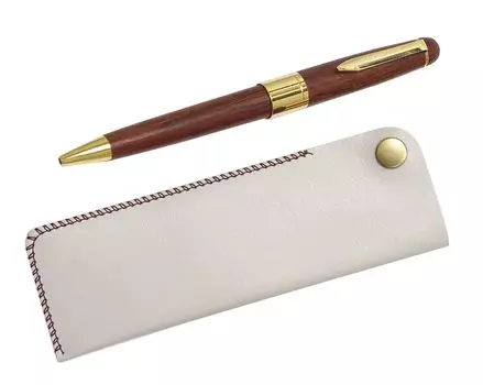 Takizawa White Pen Case with Wooden Royal Ballpoint Pen Set Hook-and-Loop (2-Pack) T23-NK01W-1446S-2