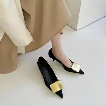 Такой продвинутый! Темперамент дочь стиль заостренные каблуки женские тонкие каблуки весенние тонкие черные одинарные туфли женские 35