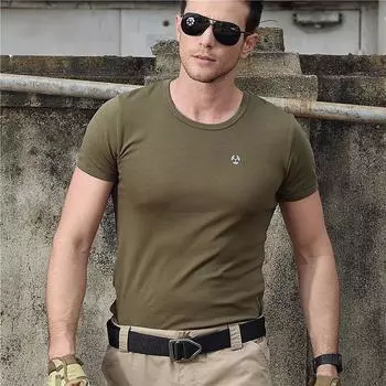 Тактическая быстросохнущая футболка в стиле милитари, армейская боевая мужская футболка, камуфляжная одежда для охоты, футболка большого размера с короткими рукавами M(50-60kg) чёрный