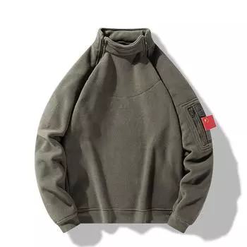 Тактическая флисовая ветрозащитная осенне-зимняя флисовая утолщенная универсальная стойка-воротник полукардиган мужская куртка для активного отдыха для мужчин M армия зеленый