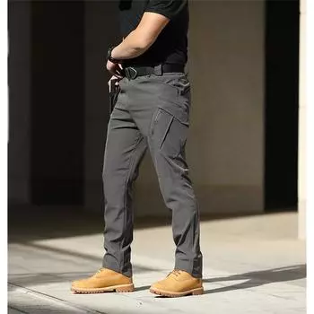 Тактические брюки, тренировочные брюки, весна и осень, уличные эластичные рабочие брюки, свободные, мягкие, водонепроницаемые, IX9 4XL чёрный