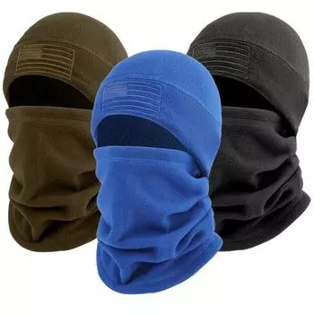 Тактический флисовый комплект шапки и шарфа, термочехол для головы, зимняя теплая балаклава, маска для лица, спортивная шапочка для велоспорта, защита шеи чёрный