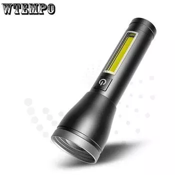 Тактический мощный фонарик XHP70, алюминиевый светильник с чашкой, зум, зарядка через USB, боковые фонари COB чёрный