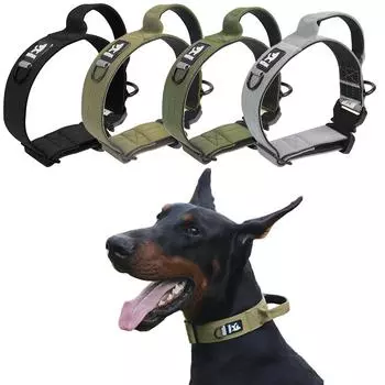 Тактический ошейник для больших собак Duarable, регулируемый военный нейлоновый ошейник для бега с ручкой управления, ошейники для собак немецкой овчарки для тренировок по ходьбе M зелёный