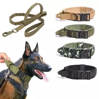 Тактический ошейник и поводок для собак, военные регулируемые прочные нейлоновые поводки для средних и больших немецких овчарок, тренировочные аксессуары Leash 113-163cm