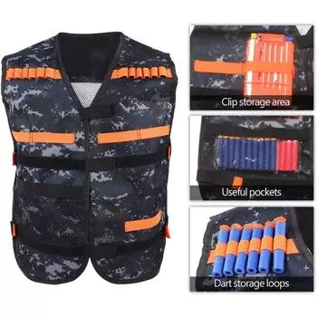 Тактический жилет, комплект, утолщенный игрушечный пистолет, зажим, куртка, пенопластовый шар, держатель для боеприпасов 55*52cm оранжевый/камуфляжный