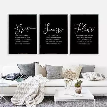 Talent Grit Success Motivational Posters and Prints Office Decor Modern Art Entrepreneur Motivation Canvas Painting Pictures 21x30cm No Framed