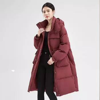 талия большой карман длинный выше колена 2024 зима новый белый утиный пух свободный утолщенный теплый пуховик S size 90-60kg белый