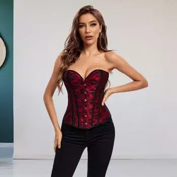 Талия Cincher Ренессанс Высокая талия Открытая спина без рукавов Бандажная повязка в королевском стиле на шнуровке спереди Бюстье с регулируемой талией S темно-красного