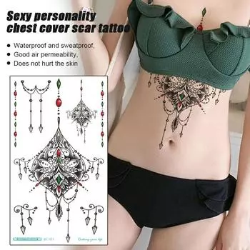 Талия драгоценный камень татуировки венок цветы поддельные татуировки грудь Taty водостойкая временная татуировка наклейка BC-001