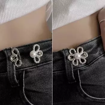 Талия с цветком, регулируемая, затягивающая, невидимая, простое украшение, пара пряжек, брюки, юбки, размер меняется от большого к маленькому 2 Pcs золотистый