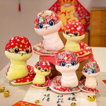 Талисман года змеи, плюшевая кукла, мультяшная плюшевая игрушка «Счастливый знак зодиака змея», украшение на китайский Новый год 2025, новогодние подарки 15cm жёлтый