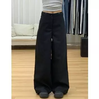 Tall Black Extended Style Drape Wide-Leg Suit Pants Women s Autumn Loose Slim Looking Spike Stylish Casual Pants Black pants M