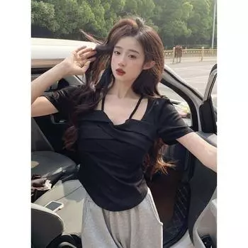 Tall Extended Short Sleeve Student Girl T-Shirt Black M